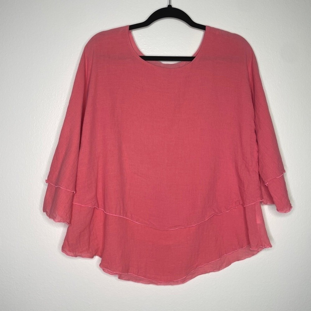 Cotton Collection Top Women S/M Pink Layered Ruffle Sleeve Gauze‎ Blouse